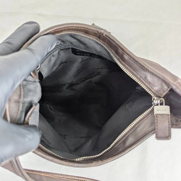 FERRAGAMO Vara Bow Solid Knit Nylon Designer Formal Medium Brown Hobo Charm BAG - Picture 3 of 16